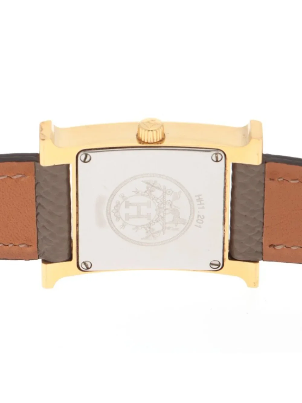 Hermes H Watch Leather Strap White Arabic Dial Quartz